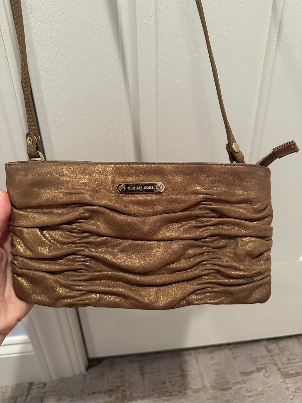 Michael Kors Webster Bag - Metallic Gold Ruched Leather Shoulder Bag